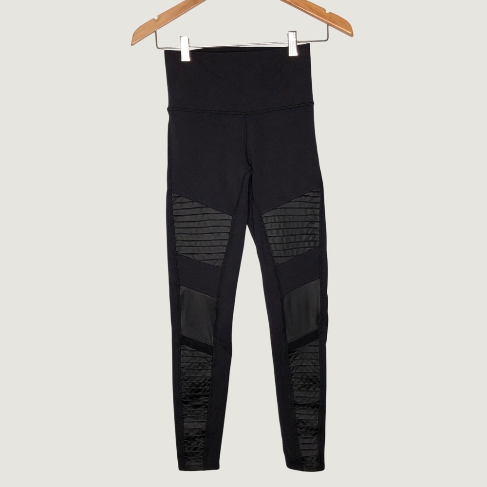 Alo Yoga Leggings S Black High-Waist Moto Quilted Mixed Media Activewear